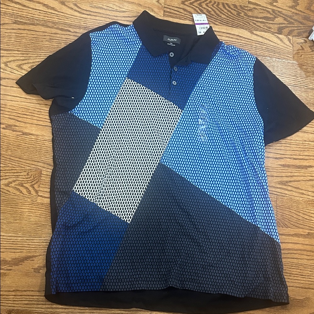 Alfani Blue and Black Patterned Polo Shirt